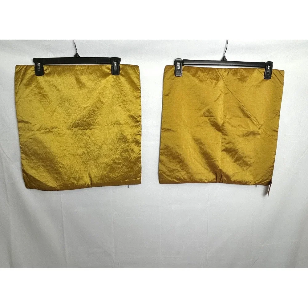 Huayu Set of 2 Gold Ribbon Embroidery Floral Pillow Covers 17.5x17.5 LH04-555